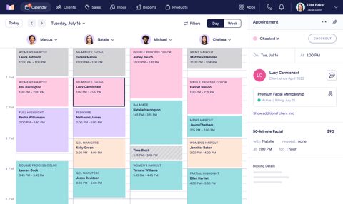 Mangomint screenshot: Staff appointment calendar