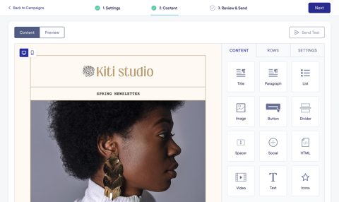 Mangomint screenshot: Email campaign editor