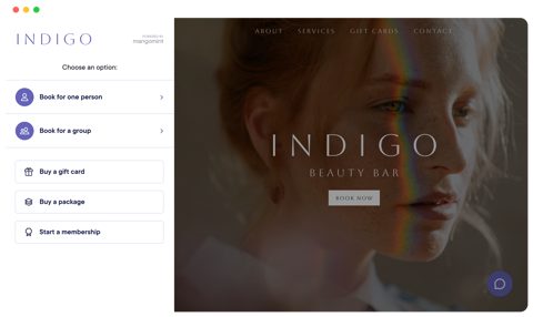 Mangomint screenshot: Online booking page