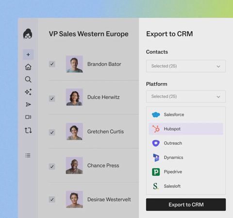 Lusha screenshot: Export contacts to CRM