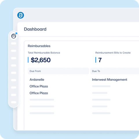 AppFolio screenshot: Accounting dashboard with reimbursables