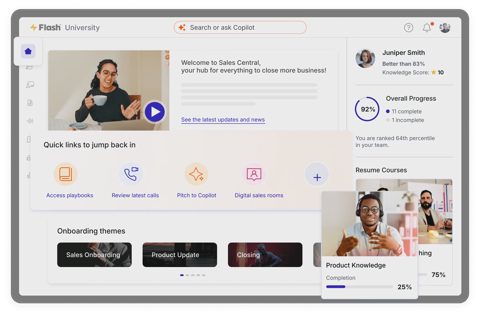 Mindtickle screenshot: Learner home with progress