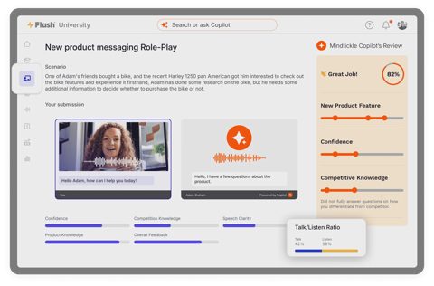 Mindtickle screenshot: Role-play review with scoring