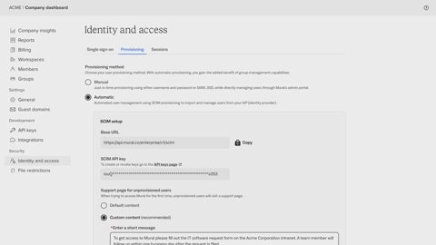 Mural screenshot: Admin identity and access settings
