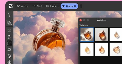 Affinity screenshot: Canva AI variations panel in the editor