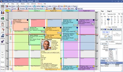 Open Dental screenshot: Appointment book