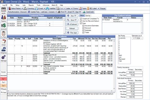 Open Dental screenshot: Treatment plan with procedures