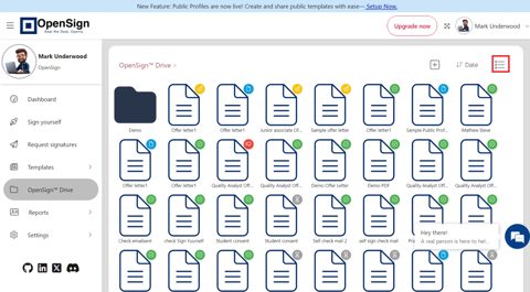 OpenSign screenshot: OpenSign Drive grid view