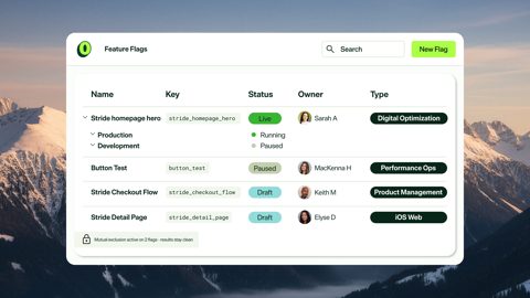 Optimizely Feature Experimentation screenshot: Feature flags list
