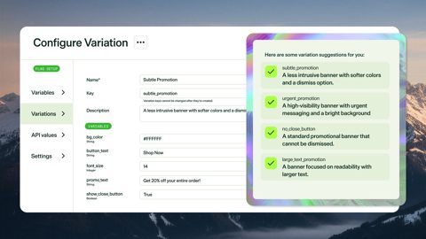 Optimizely Feature Experimentation screenshot: Configure variation screen