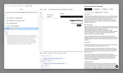 Momentic screenshot: Test run results view