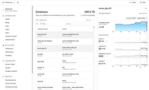 MotherDuck screenshot: Databases settings