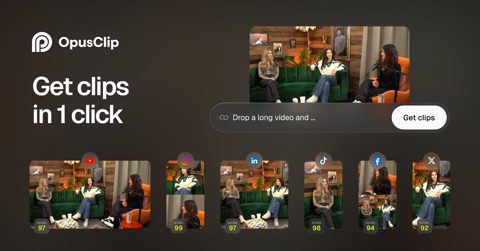 OpusClip screenshot: Drop a long video, get ranked clips