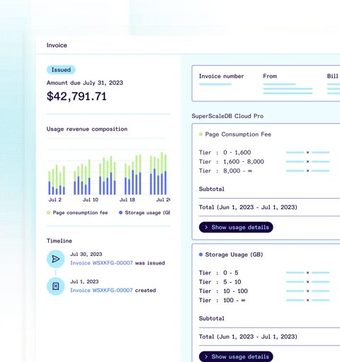 Orb screenshot: Usage-based invoice with timeline