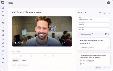 Outreach screenshot: Call review with coach card
