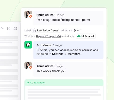 Plain screenshot: Thread with AI agent reply and summary