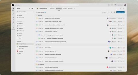 Plane screenshot: Work items list view