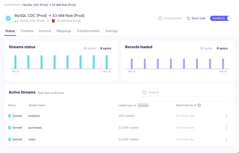 Airbyte screenshot: Connection status page