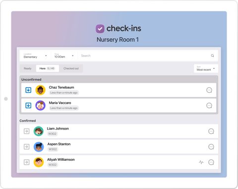 Planning Center screenshot: Check-ins station screen