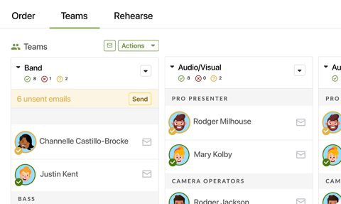 Planning Center screenshot: Team scheduling in Services