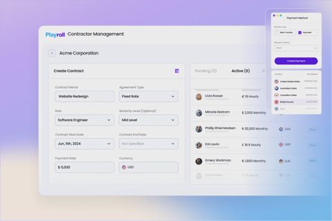 Playroll screenshot: Contractor management