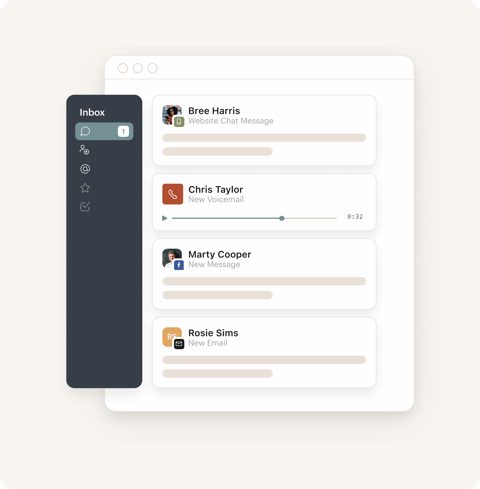 Podium screenshot: Unified inbox of web chat, voicemail and messages