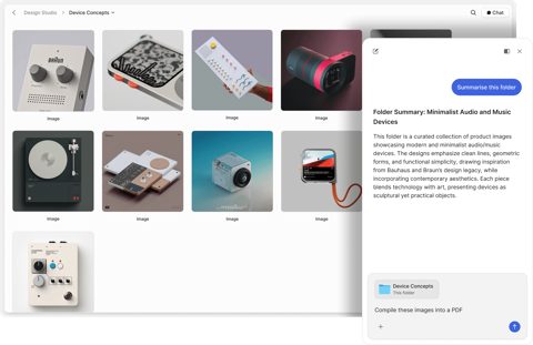 Peony screenshot: AI chat summarizing a folder