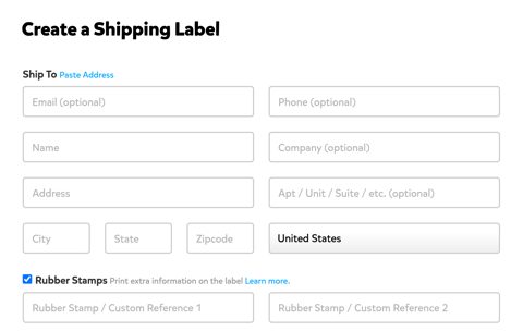 Pirate Ship screenshot: Create a shipping label form