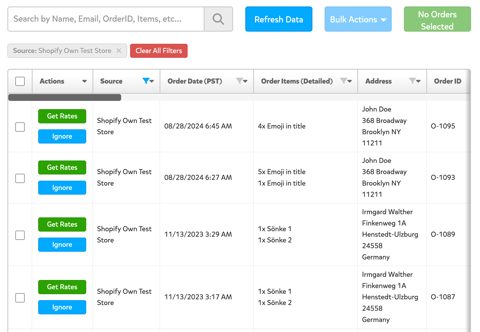 Pirate Ship screenshot: Imported orders table