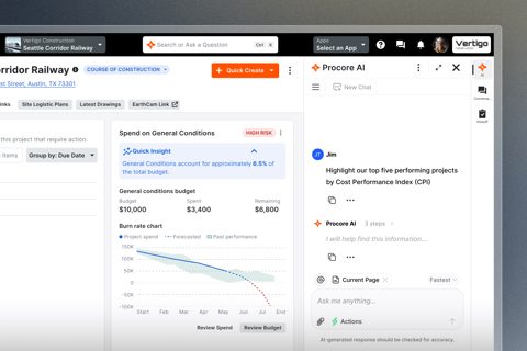 Procore screenshot: Procore AI assistant in a project