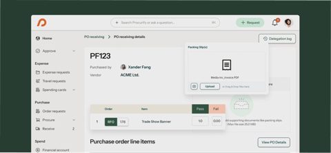 Procurify screenshot: Purchase order receiving details