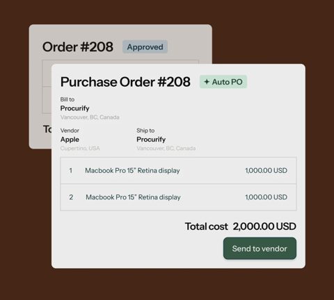 Procurify screenshot: Purchase order with account coding