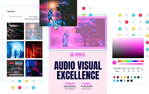 Proposify screenshot: Proposal editor with image library