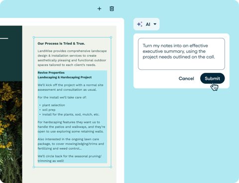 Proposify screenshot: AI proposal content generator