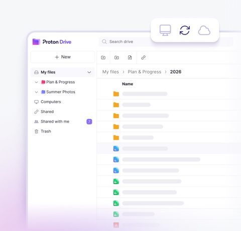 Proton Drive screenshot: Drive file browser