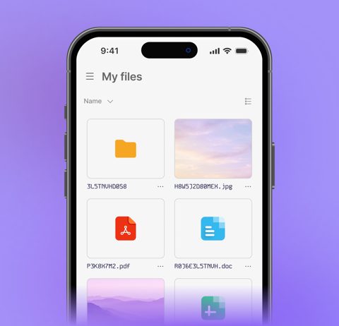 Proton Drive screenshot: Mobile app file list