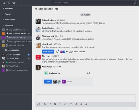Rocket.Chat screenshot: Team chat channel with threads