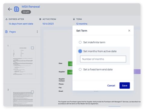 Quoter screenshot: Contract term settings