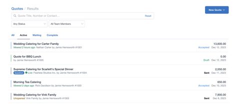 Quotient screenshot: Quote search results