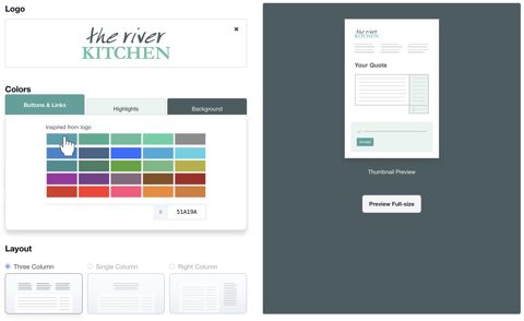 Quotient screenshot: Quote branding and layout options
