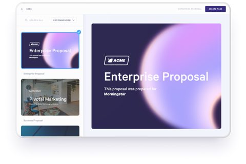 Qwilr screenshot: Template picker