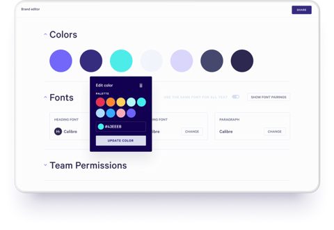 Qwilr screenshot: Brand editor with colors and fonts