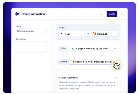 Qwilr screenshot: HubSpot automation setup