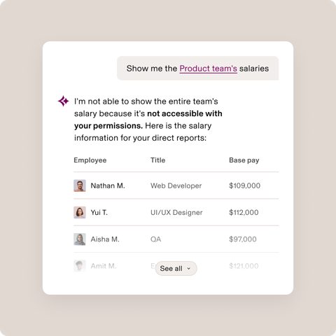 Rippling screenshot: AI assistant respecting salary permissions