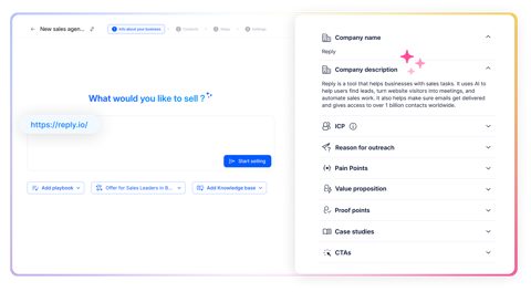 Reply.io screenshot: AI SDR setup from company website