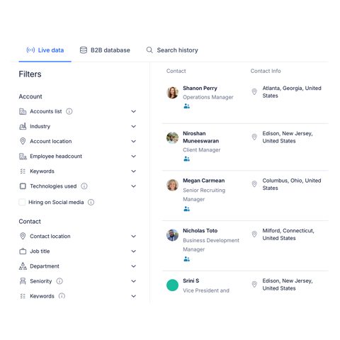Reply.io screenshot: Contact database search filters