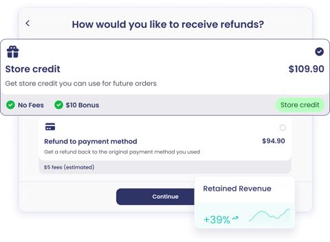 ReturnGO screenshot: Refund method choice with store credit