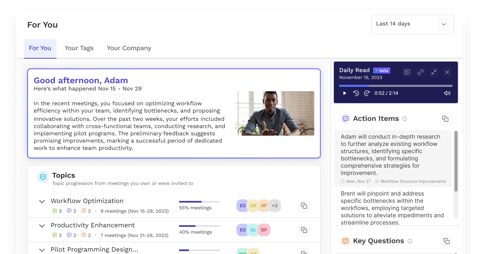 Read AI screenshot: For You meeting digest home