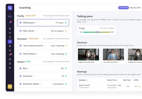 Read AI screenshot: Speaker coaching metrics