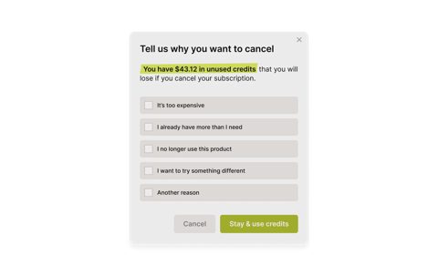 Recharge screenshot: Cancellation reason dialog